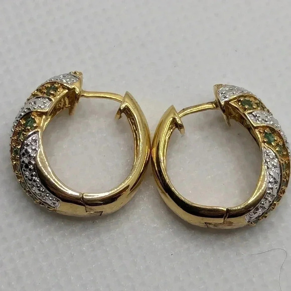 925  vermeil diamond Huggie earrings - Picture 5 of 5